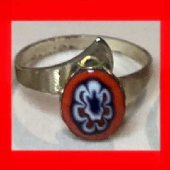 NEW Vintage cocktail ring Millefiori Adjustable retro flower - Picture 1 of 8
